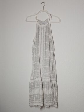 ALLEGRA MASETTI | Halter Style White Grey Tie Dye Midi 100% Linen Dress Sz L